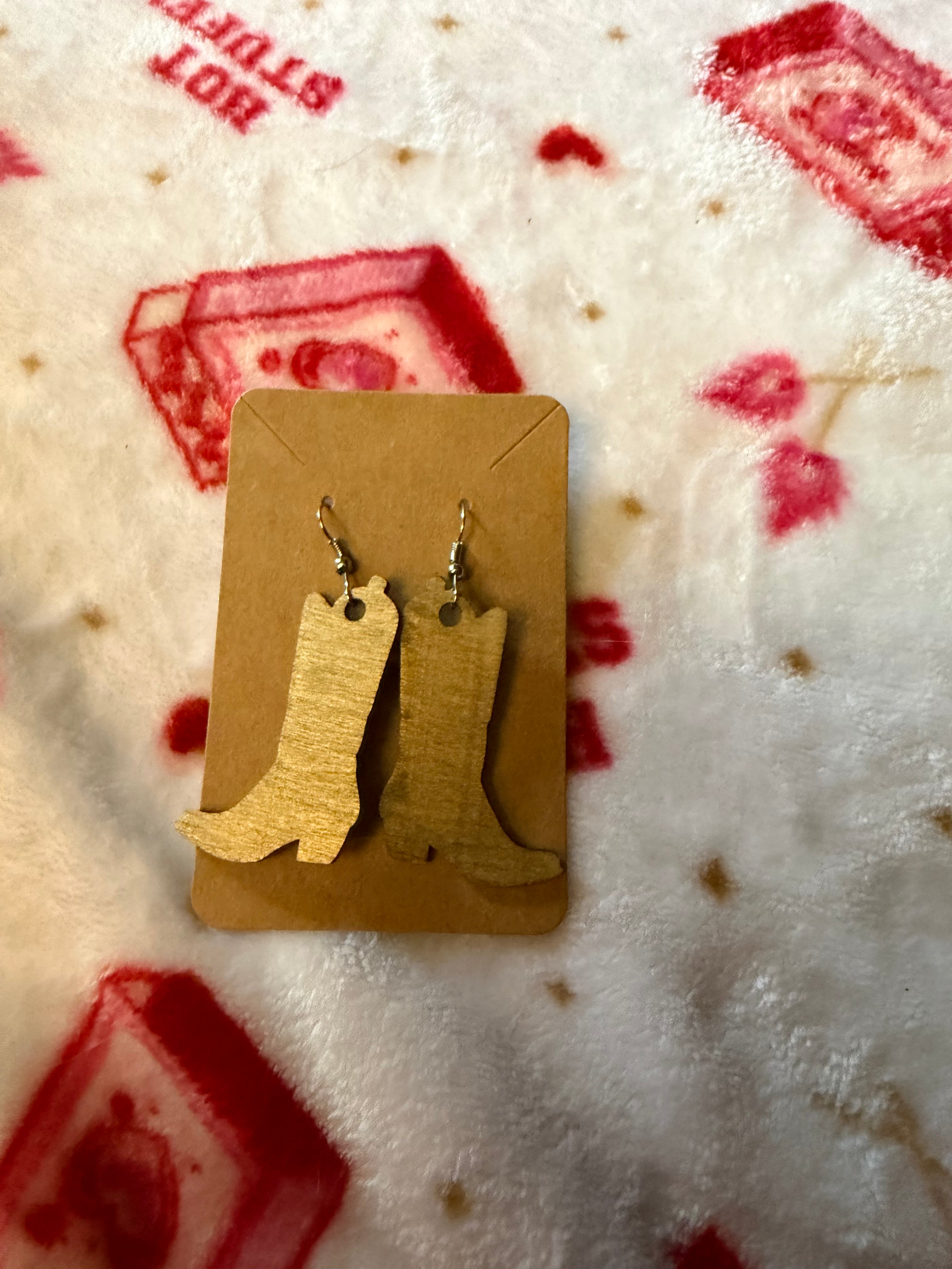 Cowboy Boot Wooden Earrings 🤠