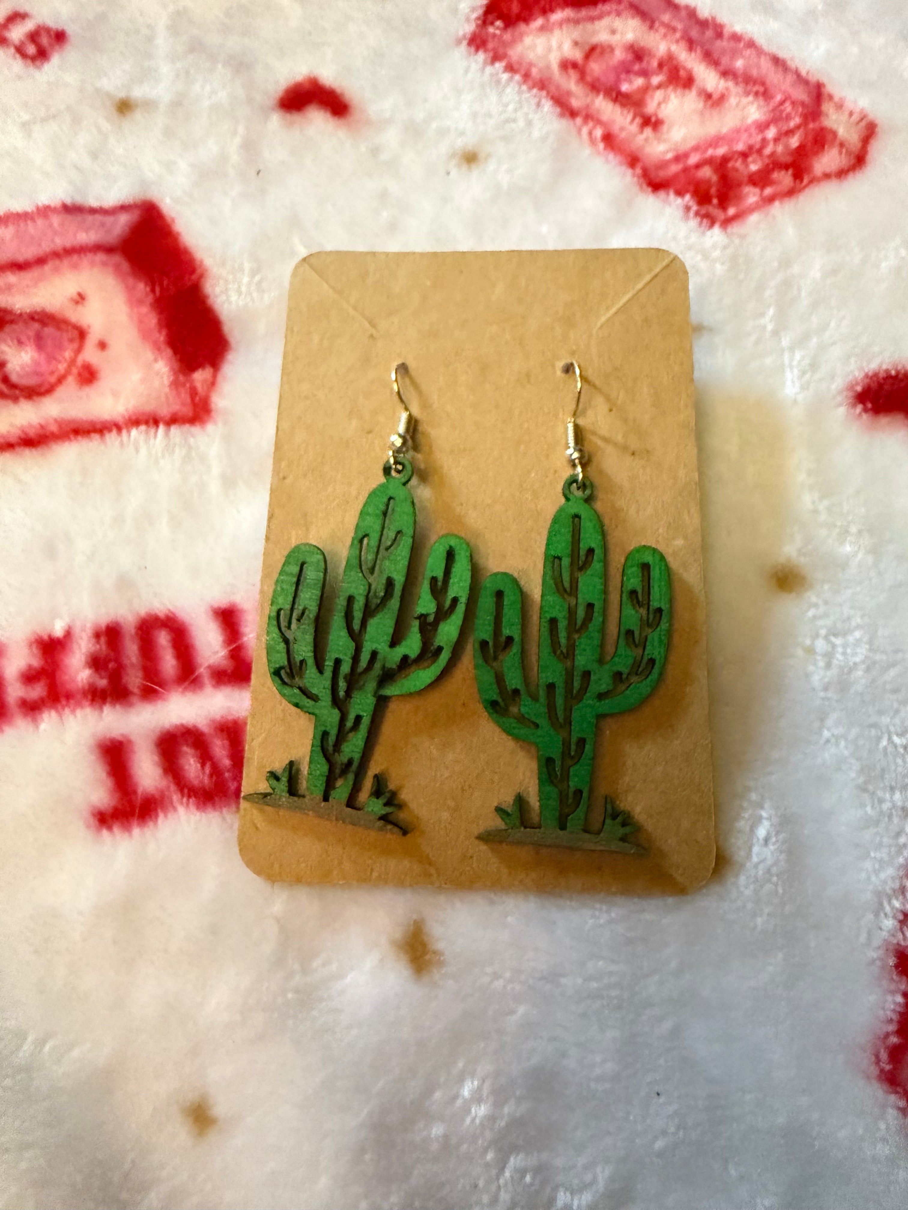 Desert Cactus Wooden Earrings 🌵