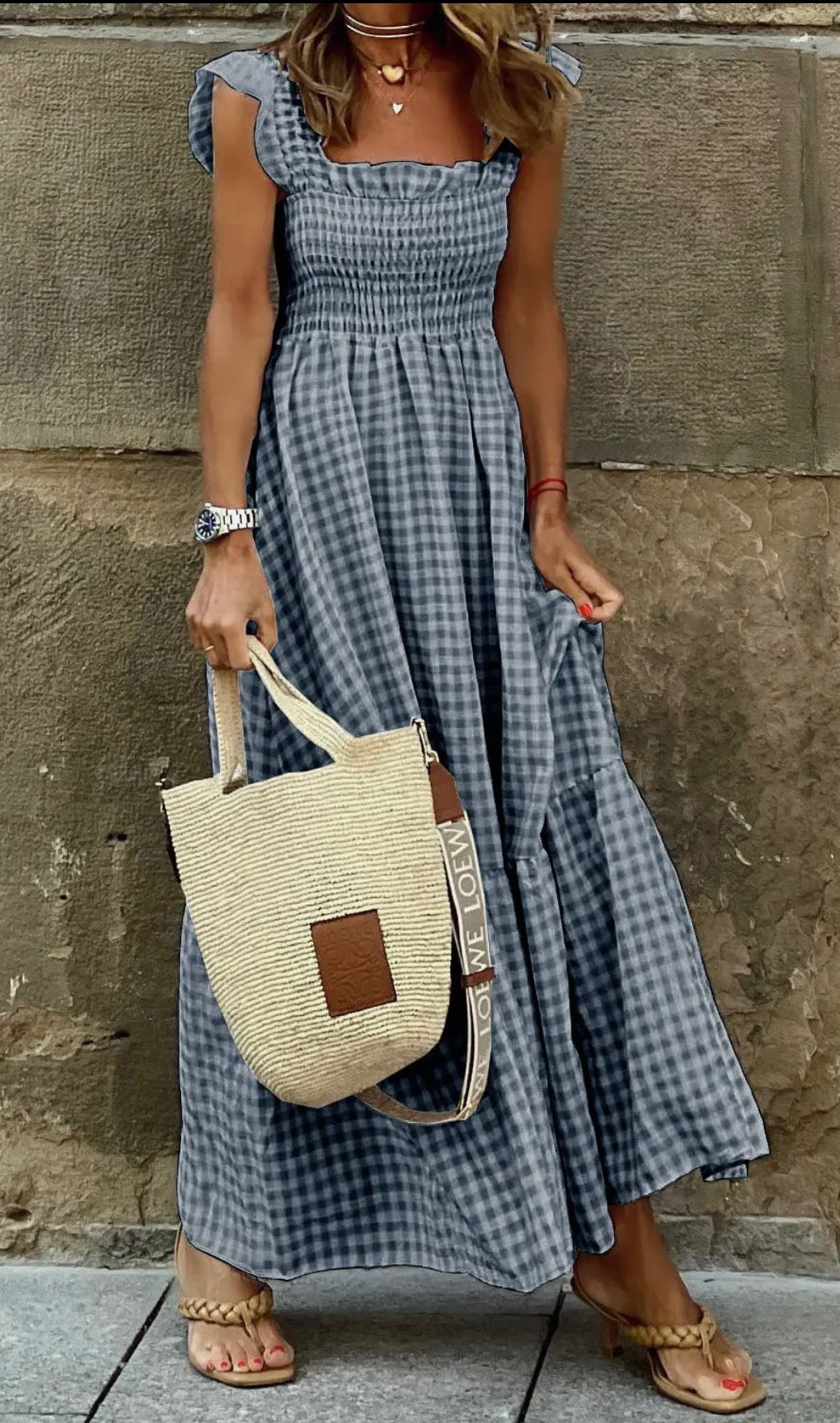 Smocked Gingham Maxi Dress 🤍🖤